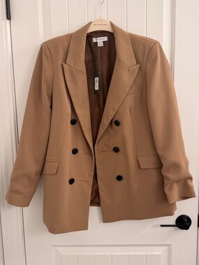 Primark Double-Breasted Camel Blazer with Black Buttons